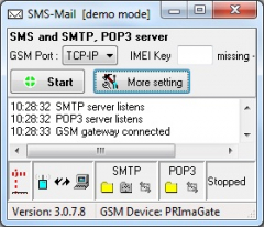 SMS server SW for up to 1,000 users (compatible to any mail client via TCP/IP protocol)